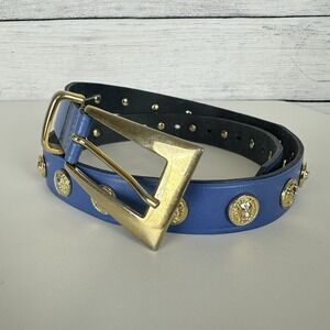 Vintage The Limited Blue Leather Gold Lion Head Studded‎ Sz Medium Italy Luxury
